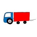 Beautiful hand-drawn red and blue vector illustration of toy truck isolated on a white background Royalty Free Stock Photo