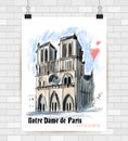 Beautiful hand drawn sketch vector illustration Notre Dame de Paris