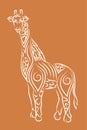 Hand drawn tribal line art with cartoon giraffe
