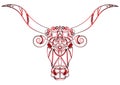 Beautiful hand-drawn tribal style. Bull with red furious eyes. A terrible animal. Fashionable vector vintage. Philosophy Royalty Free Stock Photo