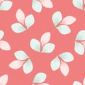 Beautiful hand drawn trio of spring blossoms seamless vector pattern background. Pink and mint green delicate petals on