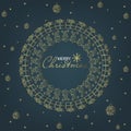 Beautiful hand drawn vector Christmas and New Year composition. Gold Stars, Christmas toys, salute, Christmas trees, snowflake, Royalty Free Stock Photo