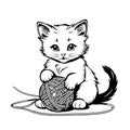 Beautiful hand-drawn vector illustration of funny cat playing with a ball of thread on a white background for coloring Royalty Free Stock Photo