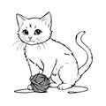 Beautiful hand-drawn vector illustration of funny cat playing with a ball of thread on a white background for coloring Royalty Free Stock Photo