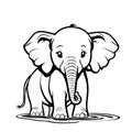 Beautiful hand-drawn vector illustration of funny elephant isolated on a white background for coloring book for children Royalty Free Stock Photo