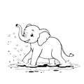 Beautiful hand-drawn vector illustration of funny elephant taking a shower isolated on a white background for coloring Royalty Free Stock Photo