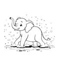 Beautiful hand-drawn vector illustration of funny elephant taking a shower isolated on a white background for coloring