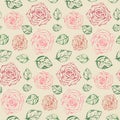 Beautiful hand drawn roses with leaves pattern