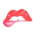 Beautiful hand drawn watercolor red lips