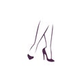 Beautiful hand drawn woman foot on high heels shoes silhouette isolated.