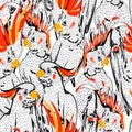 Beautiful hand line sketch cockatoo birds doodle sketch mood summer vibes seamless pattern in vector design for fashion,fabric,