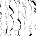 Beautiful hand-made abstract lines in simple minimalistic seamless pattern. Dry black ink brush and curve lines on white