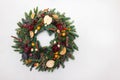 Beautiful hand made Christmas wreath isolated on white backgroun Royalty Free Stock Photo
