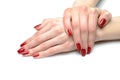 Beautiful hand with nail red manicure Royalty Free Stock Photo