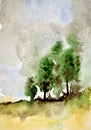 Abstract watercolor painting of top hill trees Royalty Free Stock Photo