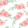 Watercolor pink rose flower seamless pattern Royalty Free Stock Photo