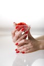 Beautiful hand with perfect red manicure Royalty Free Stock Photo