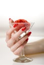 Beautiful hand with perfect red manicure Royalty Free Stock Photo