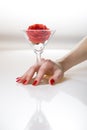 Beautiful hand with perfect red manicure Royalty Free Stock Photo