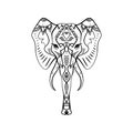 Beautiful handdrawn elephant outline. Boho tribal style