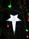 Beautiful handmade Christmas star hanging on tree Royalty Free Stock Photo