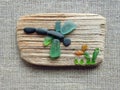 Handmade picture- butterfly and flowers using sea wood and sea glass