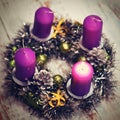 Beautiful handmade traditional Czech Christmas wreath with candles Royalty Free Stock Photo