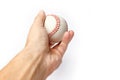 Beautiful in the hands of a baseball on a white background myach Royalty Free Stock Photo