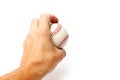 Beautiful in the hands of a baseball on a white background myach Royalty Free Stock Photo