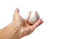 Beautiful in the hands of a baseball on a white background myach Royalty Free Stock Photo