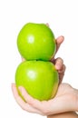 In beautiful hands a green apple , Isolated on white background Royalty Free Stock Photo