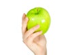 In beautiful hands a green apple , Isolated on white background Royalty Free Stock Photo