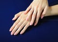 Beautiful hands with perfect nail pink manicure