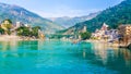 Beautiful hanging bridge across the Ganga River in Rishikesh, Uttarakhand, India Royalty Free Stock Photo