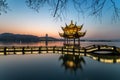 Beautiful hangzhou in sunset and ancient pavilion