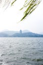 Beautiful Hangzhou West lake scenery, Leifeng pagoda in afterglow. Royalty Free Stock Photo