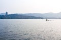 Beautiful Hangzhou West lake scenery, Leifeng pagoda in afterglow.