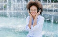 Beautiful Happy Afro American Young Woman Listening Music Royalty Free Stock Photo