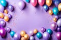 Beautiful Happy Birthday colorful balloons on purple background and copy space Royalty Free Stock Photo