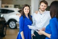 Beautiful happy couple standing near their new car Royalty Free Stock Photo