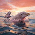 Beautiful, Happy Dolphins in the Ocean in Sunset