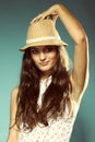 Beautiful happy girl in summer hat Royalty Free Stock Photo