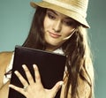 Beautiful happy girl in summer hat Royalty Free Stock Photo