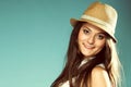 Beautiful happy girl in summer hat Royalty Free Stock Photo