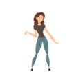 Beautiful Happy Girl Wearing Black T-shirt and Jeans Vector Illustration