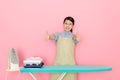 Housewife finished ironing all family clothing Royalty Free Stock Photo