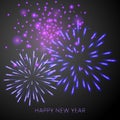 Beautiful Happy New Year greeting card with white and purple glittering fireworks Royalty Free Stock Photo