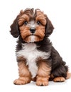 Beautiful happy reddish havanese puppy dog is sitting Royalty Free Stock Photo