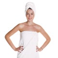 Beautiful Happy Spa Girl Isolated on a White Background Royalty Free Stock Photo