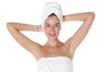 Beautiful Happy Spa Girl Isolated on a White Background Royalty Free Stock Photo